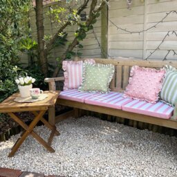 rucomfy Stripe Single Garden Bench Cushion - Pink & White - thumbnail 1