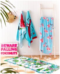 Catherine Lansfield Flamingo Beach Towel - Blue - thumbnail 2