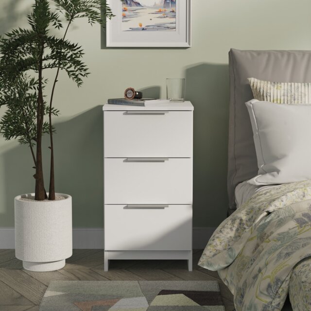 Livara Ready Assembled Orillia 3 Drawer Bedside Table -White - image 1