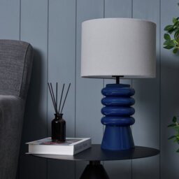 BHS Quad Ribbed Glass Table Lamp - Blue - thumbnail 1