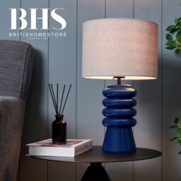 BHS Quad Ribbed Glass Table Lamp - Blue - thumbnail 2