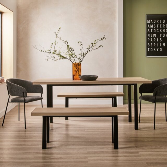 Habitat Zayn Birch Dining Table,2 Bench & 2 Charcoal Chairs - image 1