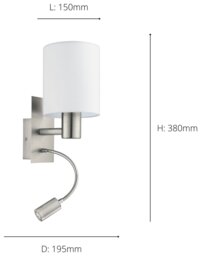 EGLO Pasteri Steel Wall Light with Reading Light - White - thumbnail 2