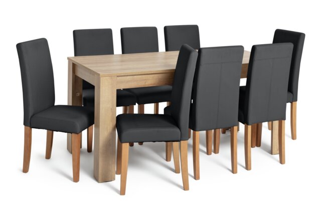 Argos Home Miami Extending Oak Dining Table & 8 Black Chairs - image 1