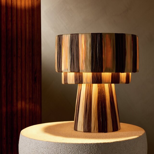 Argos Home Salto Rafia Stripe 3 Tier Table Lamp - Brown - image 1