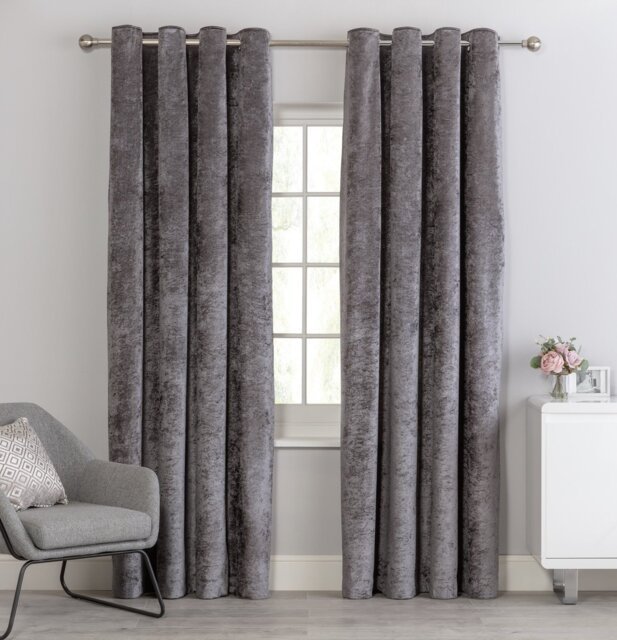 Argos Home Velvet Eyelet Curtains - Charcoal - 168x183cm - image 1