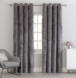 Argos Home Crushed Velvet Eyelet Curtains - Charcoal - 168x183cm