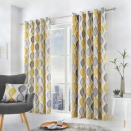 Fusion Lennox Ogee Eyelet Curtains - Yellow - 168x183cm - thumbnail 1