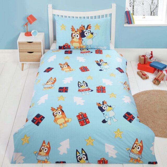 Bluey Christmas Cotton Blue & White Kids Bedding Set- Single - image 1