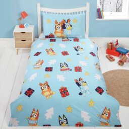 Bluey Christmas Cotton Blue & White Kids Bedding Set- Single