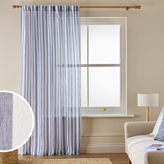 Argos Home Stripe Tab Top Sheer Voile Curtain - Blue - 140x137cm - image 1