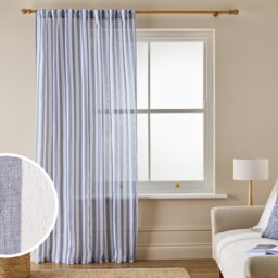 Argos Home Stripe Tab Top Sheer Voile Curtain - Blue - 140x137cm - thumbnail 1
