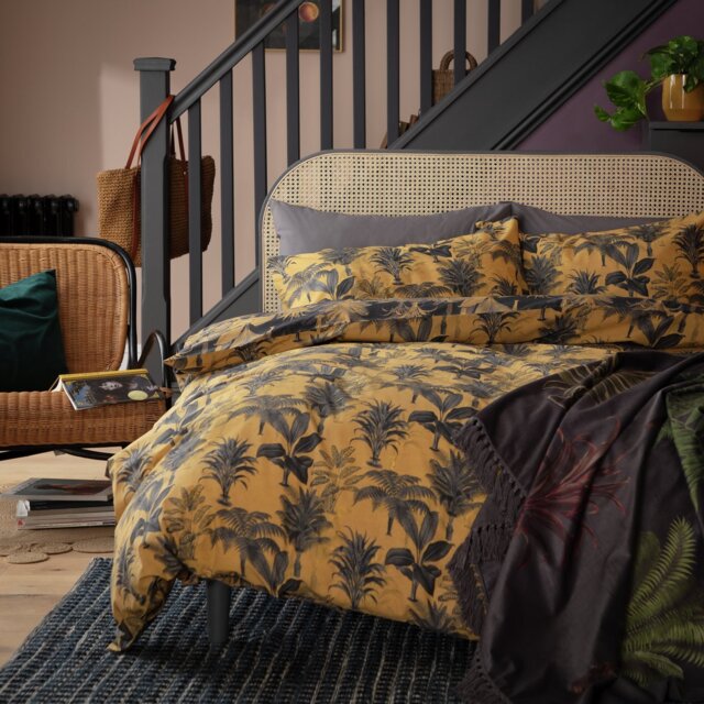 Habitat Palm Floral Print Mustard Bedding Set - Single - image 1