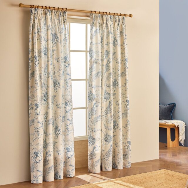 Habitat Botanical Print Pencil Pleat Curtains - Blue - 168x183cm - image 1
