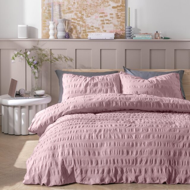 Habitat Seersucker Wide Stripe Lilac Bedding Set - Double - image 1