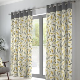 Fusion Beechwood Leaf Eyelet Curtains - Ochre - 117x183cm