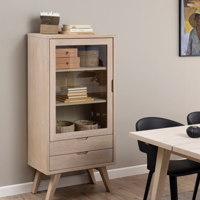 Furniture To Go A-Line 1 Glass Door 2 Drawer Display Cabinet - Natural - image 1