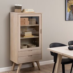 Furniture To Go A-Line 1 Glass Door 2 Drawer Display Cabinet - Natural