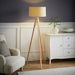 ValueLights Barbro Wooden Tripod Floor Lamp - Natural