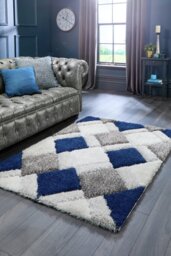 Origins 3D Geometric Navy Shaggy Rug - 120x170cm - thumbnail 2