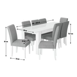Habitat Miami Extending White Dining Table & 8 Grey Chairs - thumbnail 2