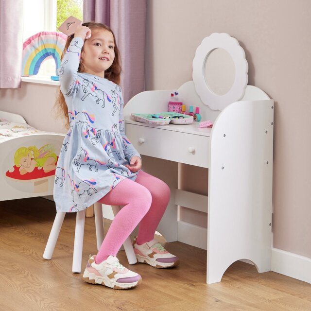 Liberty House Kids Mirror Dressing Table And Stool - White - image 1