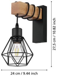EGLO Townshend 5 Wooden Wall Light - Black - thumbnail 2