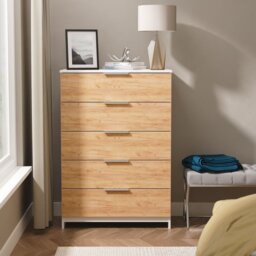 Livara Ready Assembled Orillia 5 Drawer Chest - White & Oak - thumbnail 1
