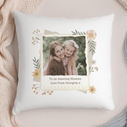 Personalised Message Floral Design Photo Upload Cushion - thumbnail 1