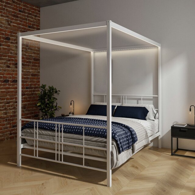 XR Living Fern 4 Poster Double Bed Frame with LED - White - image 1