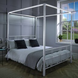 XR Living Fern 4 Poster Double Bed Frame with LED - White - thumbnail 2