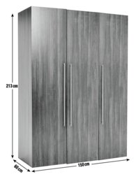 Habitat Atlas 3 Door Wardrobe - Black & Brown - thumbnail 2