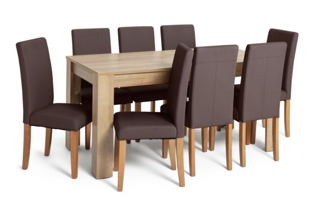 Argos Home Miami Extend Oak Dining Table &8 Chocolate Chairs - image 1