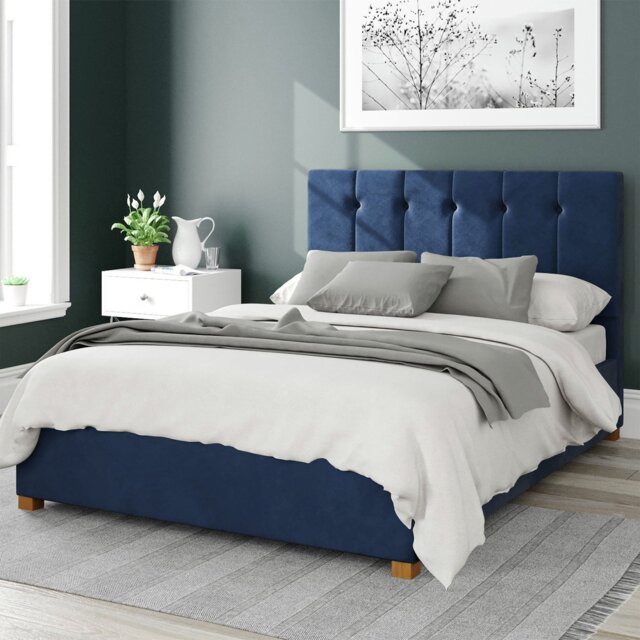 Aspire Hepburn Velvet Double Ottoman Bedframe - Navy - image 1
