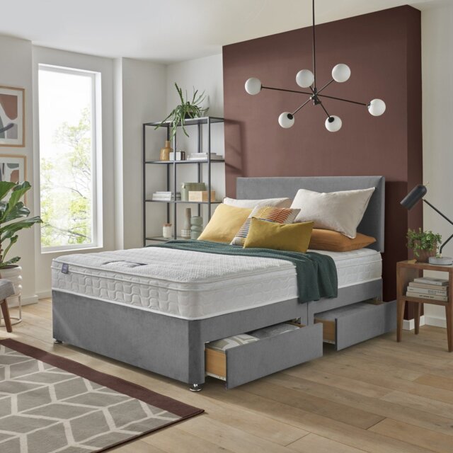 Silentnight Travis Kingsize Memory 4 Drawer Divan Bed & Headboard - Grey - image 1
