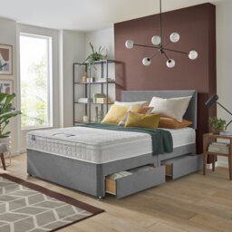 Silentnight Travis Kingsize Memory 4 Drawer Divan Bed & Headboard - Grey