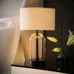 ValueLights Jessy Glass LED Table Lamp With Boucle Shade - Black - thumbnail 2