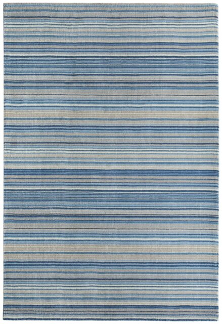 Origins Fine Stripe Blue Wool Short Pile Rug - 160x230cm - image 1
