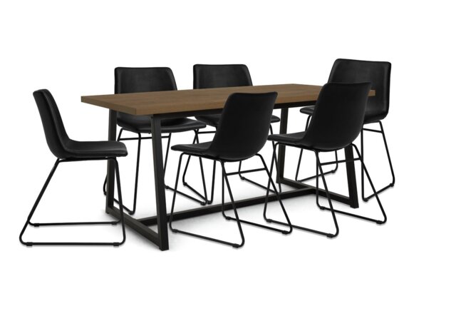 Habitat Nomad Brown Dining Table & 6 Black Chairs - image 1