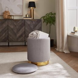 GFW Esme Velvet Storage Footstool - Grey - thumbnail 2
