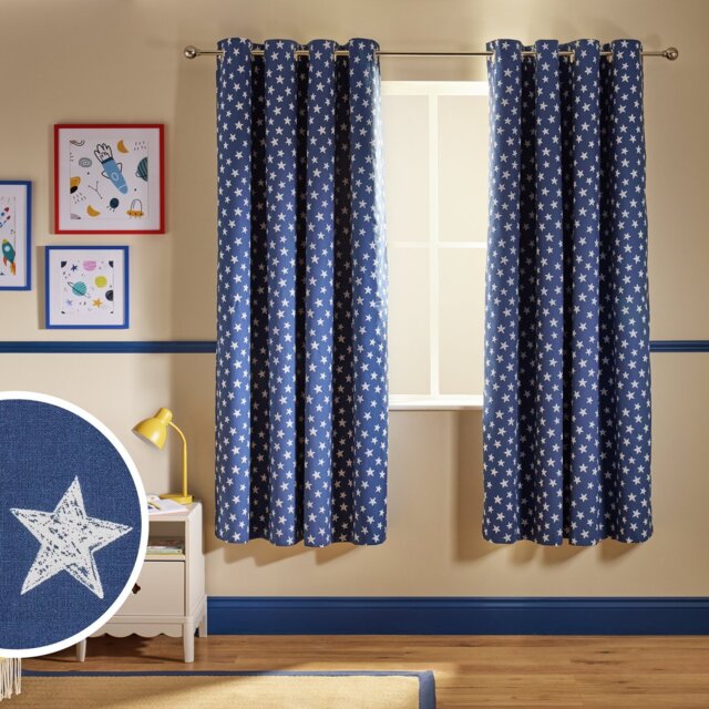 Argos Home Kids Star Eyelet Blackout Curtains - Blue - 168x183cm - image 1