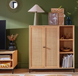 Habitat Elaina Wide Rattan Bookcase - Pine - thumbnail 2