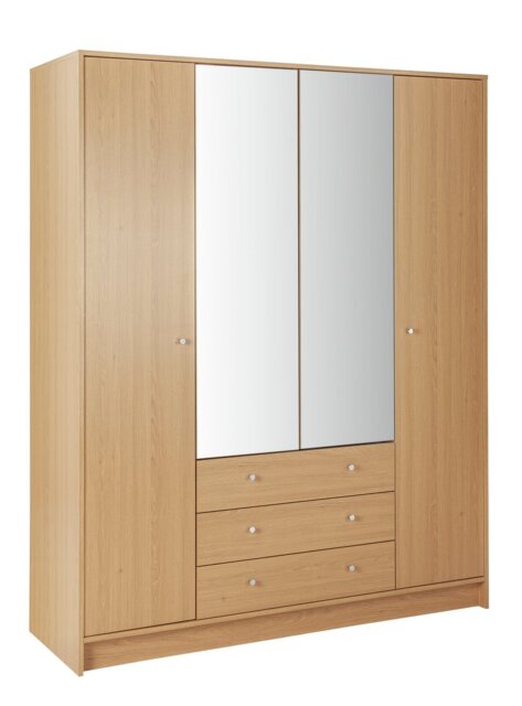 Argos Home Malibu 4 Dr 3 Drawer Mirror Wardrobe - Oak Effect - image 1