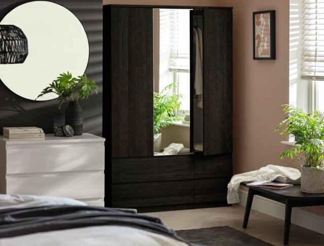 Argos Home Jenson 3 Door 4 Drawer Mirror Wardrobe - Black - image 1