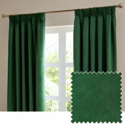 Furn Ultimate Velvet Blackout Pencil Pleat Curtains - Emerald Green - 168x183cm - thumbnail 1