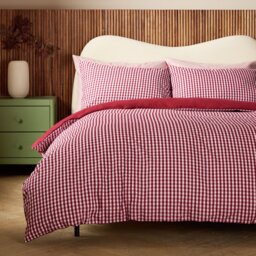Habitat Gingham Seersucker Burgundy Bedding Set - Single - thumbnail 1