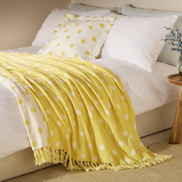 Argos Home Polka Dot Woven Throw - Yellow - 150x125cm - image 1
