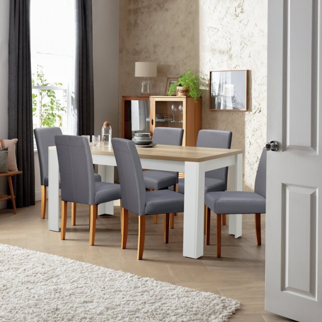 Argos Home Preston Oak Dining Table & 6 Grey Chairs - image 1