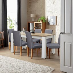 Argos Home Preston Oak Dining Table & 6 Grey Chairs - thumbnail 1
