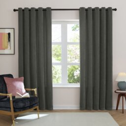 Furn Soft Chenille Blackout Eyelet Curtains - Charcoal - 229x183cm - thumbnail 2